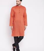 Orange plain cotton men-kurtas