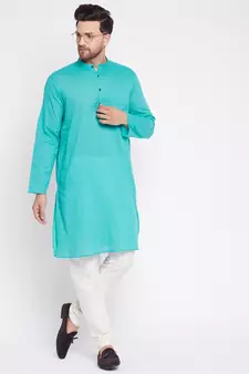 Green plain cotton men-kurtas