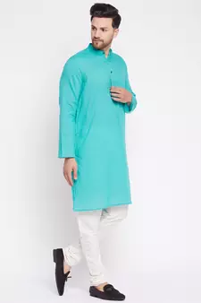 Green plain cotton men-kurtas