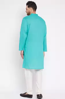 Green plain cotton men-kurtas