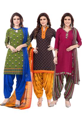 Pack of 3 Synthetic Printed Unstitched Dress Material Combo 1