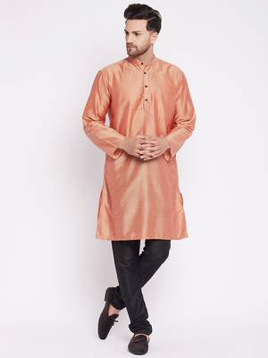 Red plain dupion men-kurtas 1