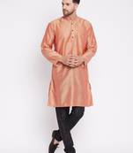 Red plain dupion men-kurtas