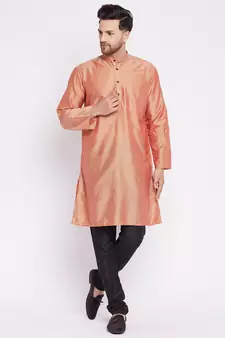 Red plain dupion men-kurtas