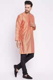 Red plain dupion men-kurtas