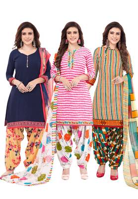 Pack of 3 Synthetic Printed Unstitched Dress Material Combo 1