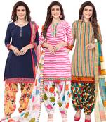 Pack of 3 Synthetic Printed Unstitched Dress Material Combo
