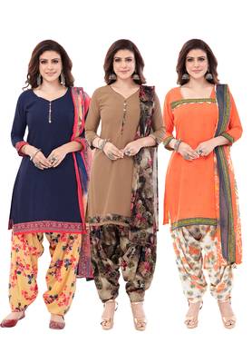 Pack of 3 Synthetic Printed Unstitched Dress Material Combo 1