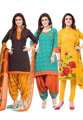 Pack of 3 Synthetic Printed Unstitched Dress Material Combo 1