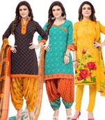 Pack of 3 Synthetic Printed Unstitched Dress Material Combo