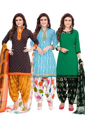 Pack of 3 Synthetic Printed Unstitched Dress Material Combo 1