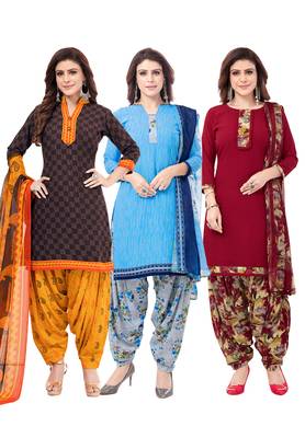 Pack of 3 Synthetic Printed Unstitched Dress Material Combo 1
