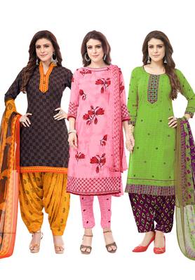 Pack of 3 Synthetic Printed Unstitched Dress Material Combo 1