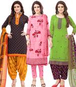 Pack of 3 Synthetic Printed Unstitched Dress Material Combo