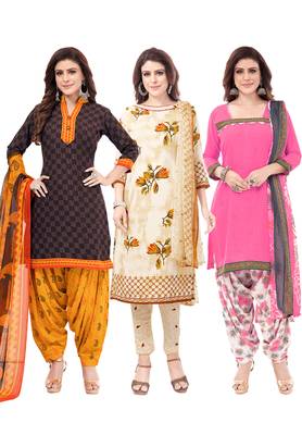 Pack of 3 Synthetic Printed Unstitched Dress Material Combo 1