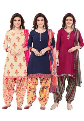 Pack of 3 Synthetic Printed Unstitched Dress Material Combo 1