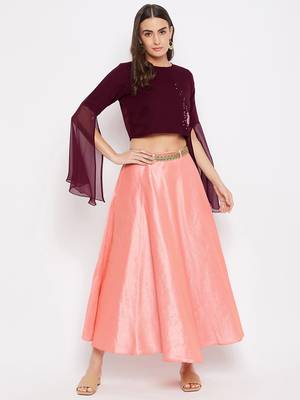 Embroidery Georgette Top And Skirt Set 1