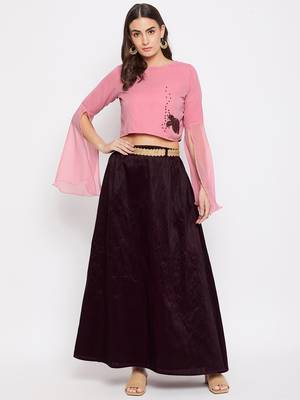Embroidery Georgette Top And Skirt Set 1