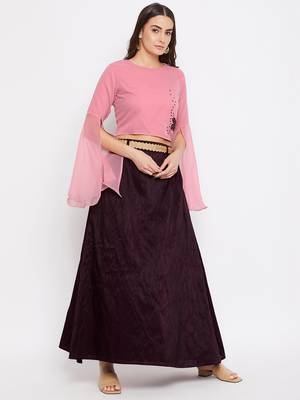 Embroidery Georgette Top And Skirt Set 3