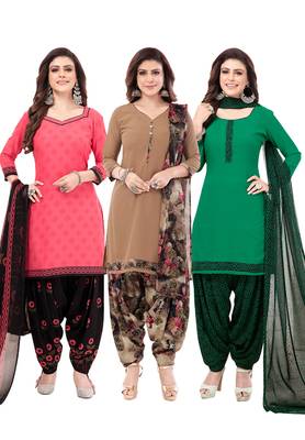 Pack of 3 Synthetic Printed Unstitched Dress Material Combo 1