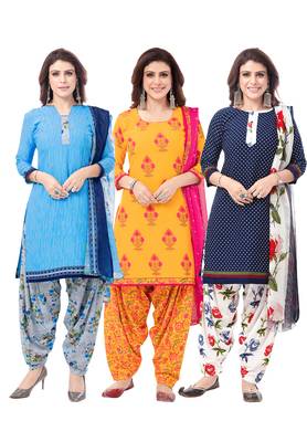 Pack of 3 Synthetic Printed Unstitched Dress Material Combo 1