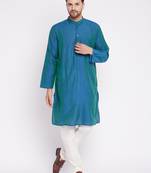 Blue plain dupion men-kurtas