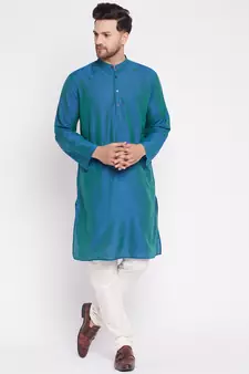 Blue plain dupion men-kurtas