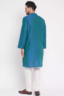 Blue plain dupion men-kurtas