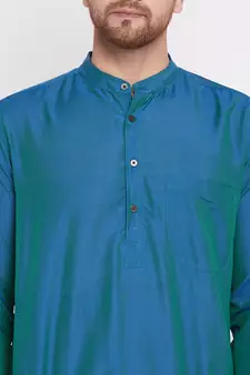 Blue plain dupion men-kurtas