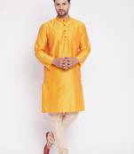 Yellow plain dupion men-kurtas
