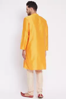 Yellow plain dupion men-kurtas