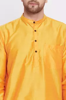 Yellow plain dupion men-kurtas