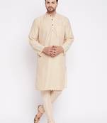 Beige plain dupion men-kurtas