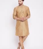 Brown plain dupion men-kurtas