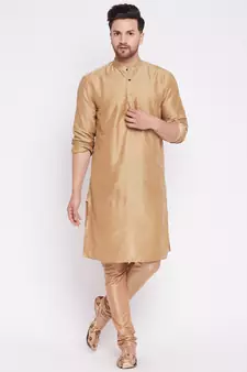 Brown plain dupion men-kurtas
