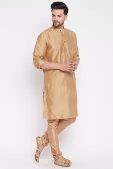 Brown plain dupion men-kurtas