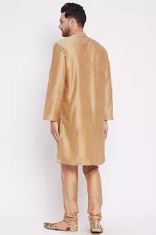 Brown plain dupion men-kurtas