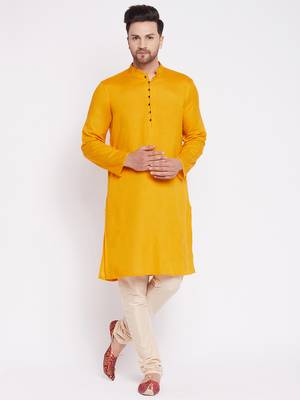 Yellow plain viscose rayon men-kurtas 1
