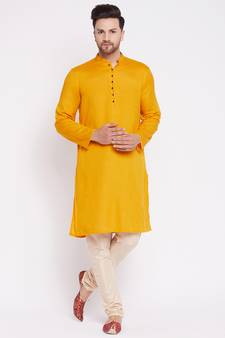 Yellow plain viscose rayon men-kurtas