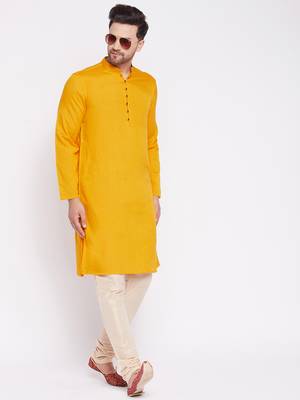 Yellow plain viscose rayon men-kurtas 2