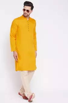 Yellow plain viscose rayon men-kurtas