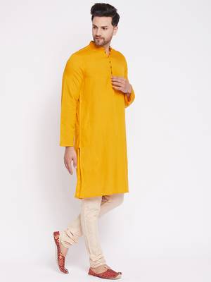 Yellow plain viscose rayon men-kurtas 3