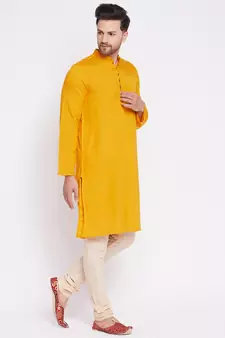 Yellow plain viscose rayon men-kurtas