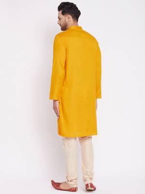 Yellow plain viscose rayon men-kurtas 4