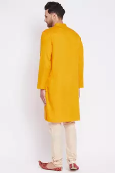 Yellow plain viscose rayon men-kurtas