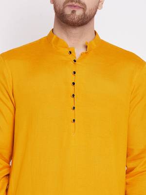 Yellow plain viscose rayon men-kurtas 5