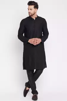 Black plain viscose rayon men-kurtas
