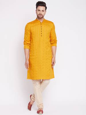 Yellow plain linen men-kurtas 1