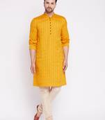Yellow plain linen men-kurtas