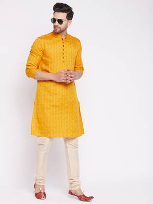 Yellow plain linen men-kurtas 2
